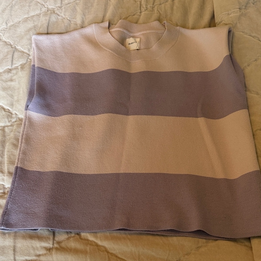 Maeve Lavender and Cream Striped Sleeveless Knit Sweater